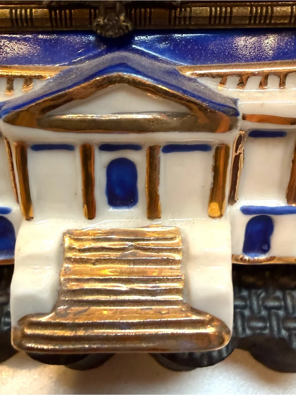 Decorative Ceramic Capitol Building Jewelry Box - White & Blue with Gold Accents